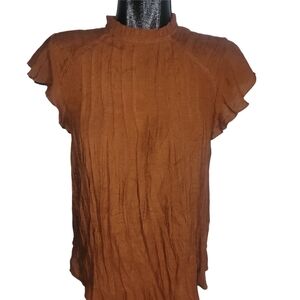 Nanette Lepore Rust Brown Ruffle Sleeve Blouse